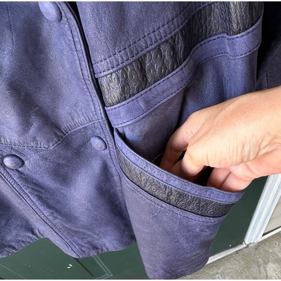 Vintage Pelle NY Milano Navy Blue Leather Jacket M Moto Style Equestrian Lining - Picture 4 of 11